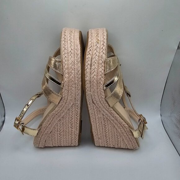 NWOB Women's Makegsi Graceful Wedge Heel Sandals Open Toe T-strap Gold Size 8.5 - Picture 3 of 6